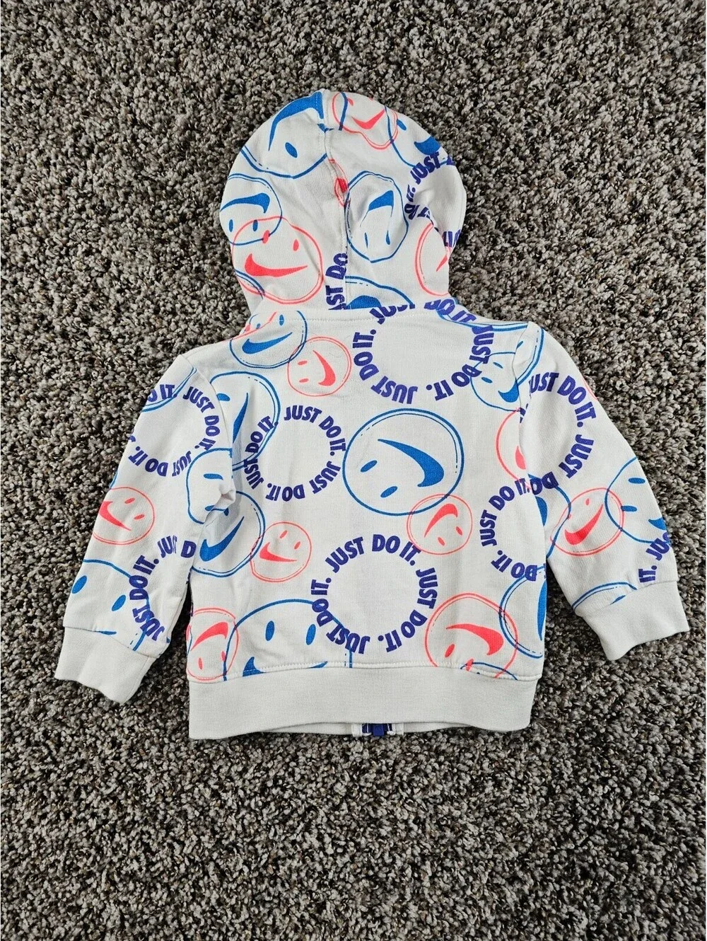 Nike Smiley Swoosh Graphic Zip-Up Jacket Hoodie Baby Sz 12M White Blue